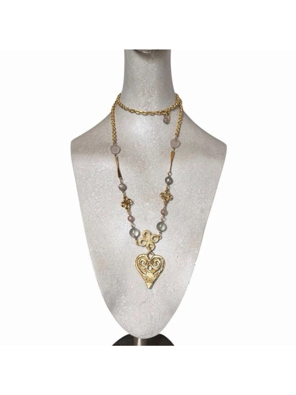 Vintage Casual Corner Gold Tone Heart Charm Necklace Artisan OOAK Style